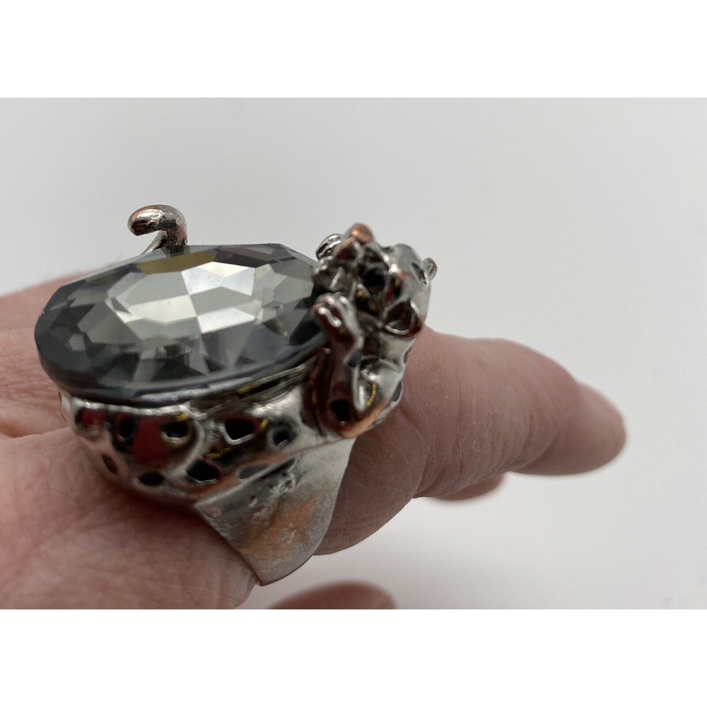Vintage Cheetah Ring With Large Grey Gem Costume Jewelry‎